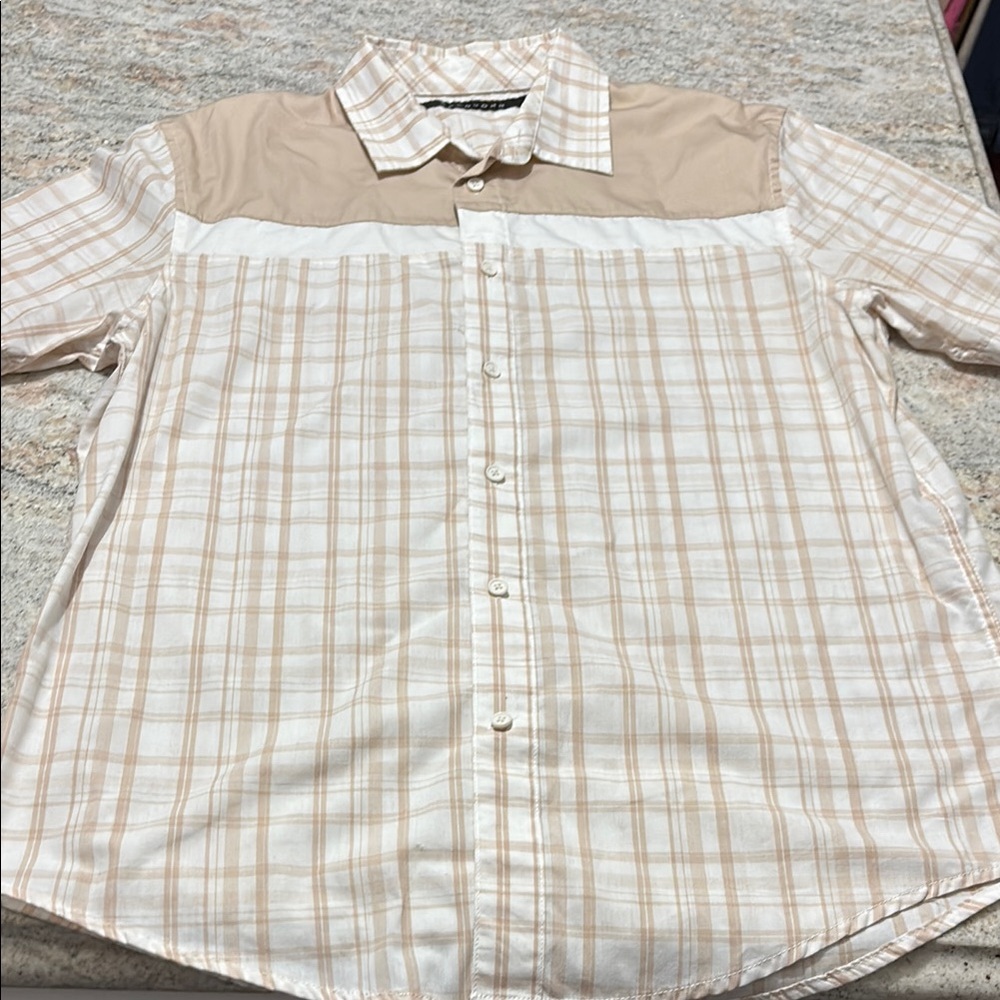 10/$30 Sean John Beige and White Plaid Button Down Shirt